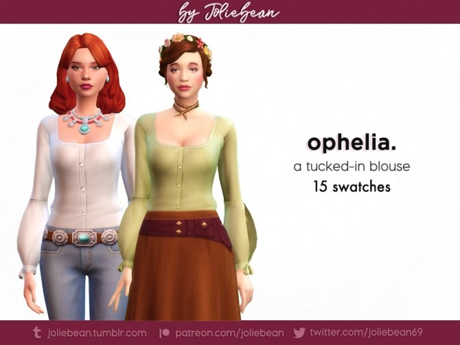 Sims 4 Ophelia top in 15 swatches at Joliebean