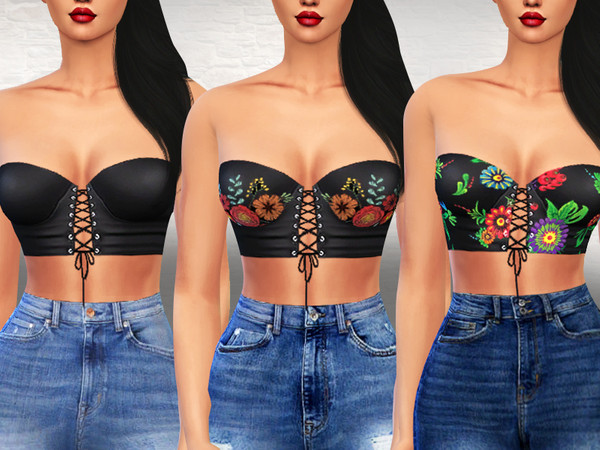 Sims 4 Strapless Floral Tops by Saliwa at TSR