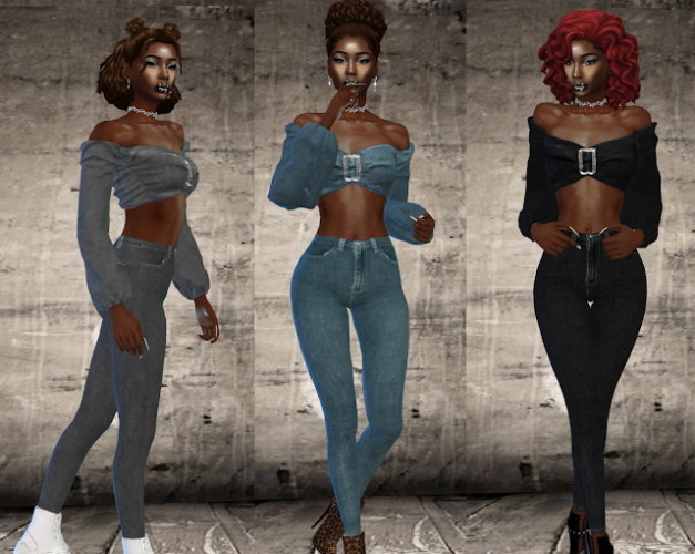 Prettylittlething Denim Set at Teenageeaglerunner » Sims 4 Updates