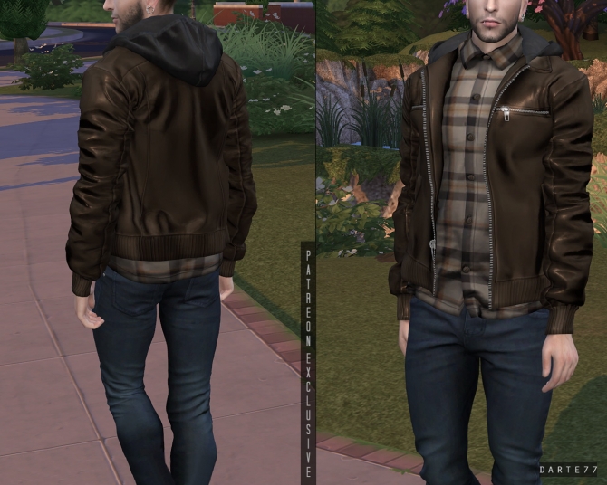 Hooded Leather Jacket Button-up Shirt (P) at Darte77 » Sims 4 Updates