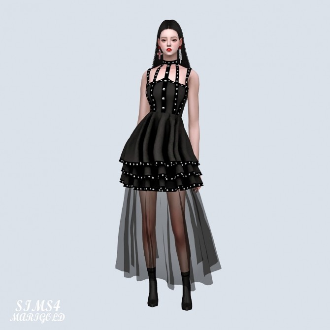 Sims 4 Stud Tiered Long Dress With Mesh at Marigold