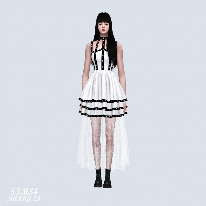 Sims 4 Stud Tiered Long Dress With Mesh at Marigold