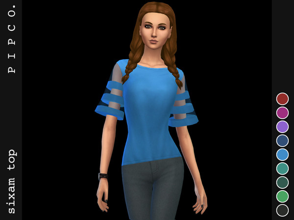 Sims 4 Sixam stylish top with transparent sleeves by Pipco at TSR