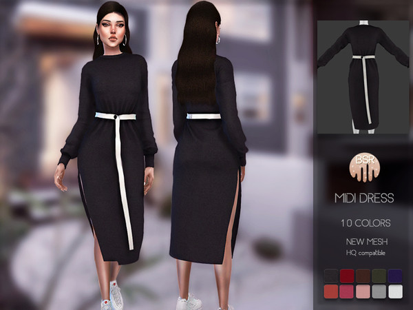 Sims 4 Midi Dress BD133 by busra tr at TSR