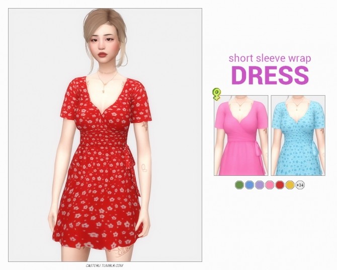 Sims 4 Short sleeve wrap dress at Casteru