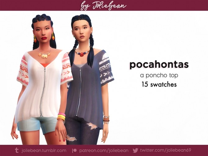 Sims 4 Pocahontas top in 15 swatches at Joliebean