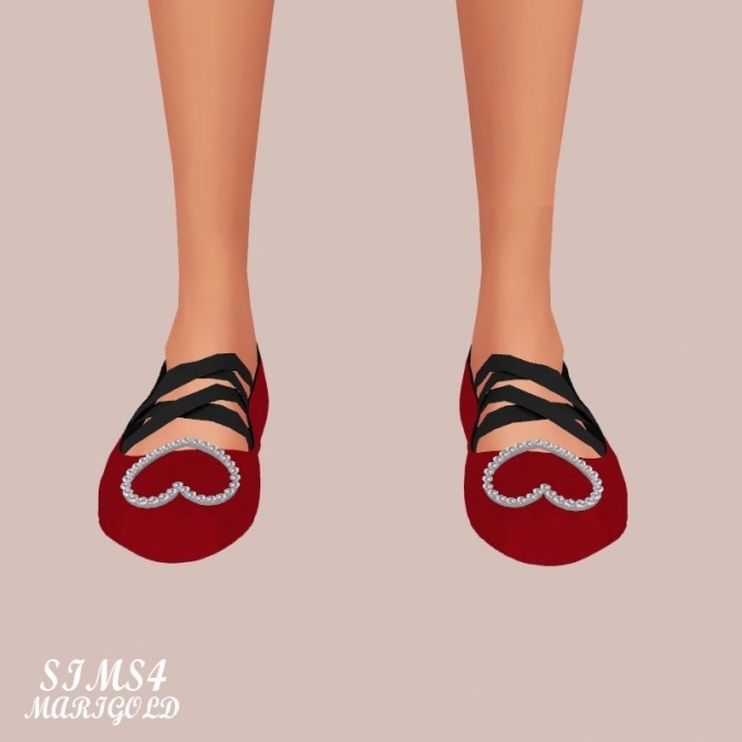 Sims 4 Heart Flat Shoes With X Strap (P) at Marigold