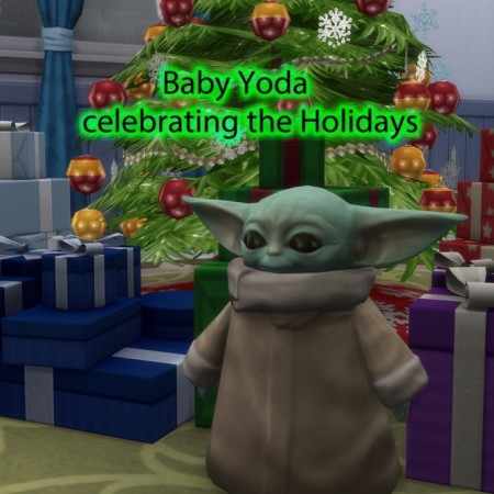 Baby Yoda celebrating the Holidays Wall Painting by burnedparadise at Mod The Sims