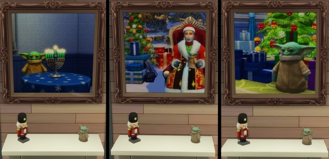 Sims 4 Baby Yoda celebrating the Holidays Wall Painting by burnedparadise at Mod The Sims