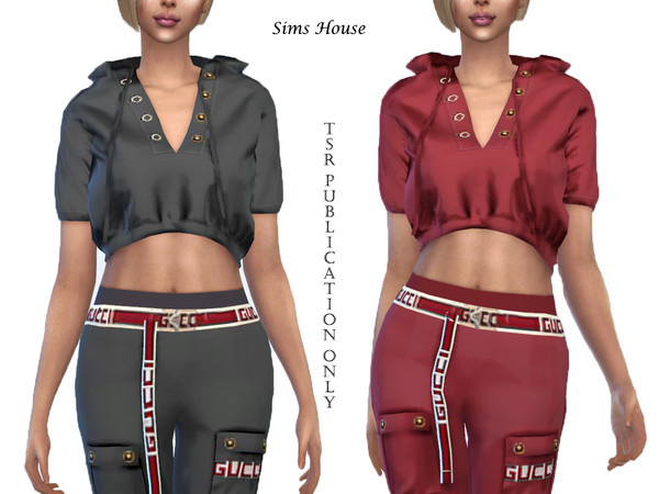 Sims 4 Satin crop top with a hood by Sims House at TSR