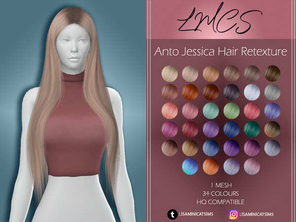 Sims 4 LMCS Anto Jessica Hair Retexture by Lisaminicatsims at TSR
