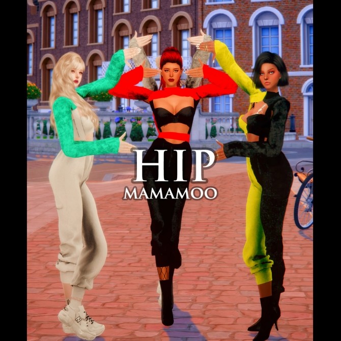Sims 4 Hip Mamamoo outfit & poses at RIMINGs