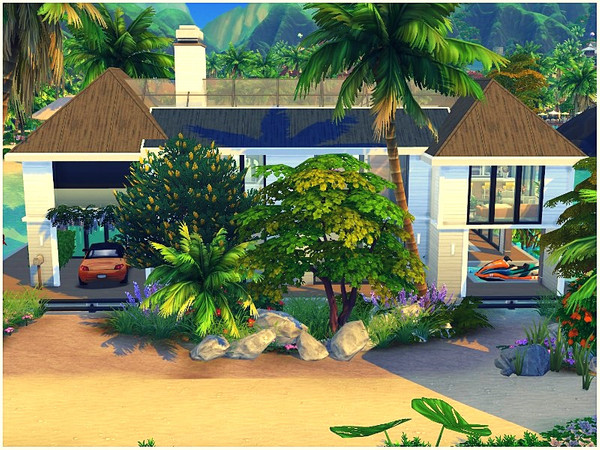 Sims 4 Green Sea modern floating house by lotsbymanal at TSR