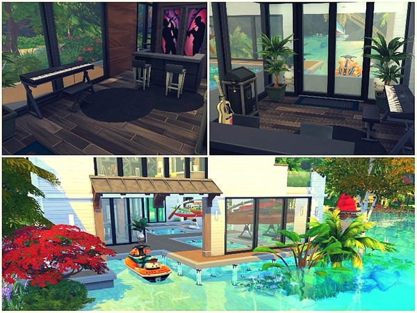 Sims 4 Green Sea modern floating house by lotsbymanal at TSR
