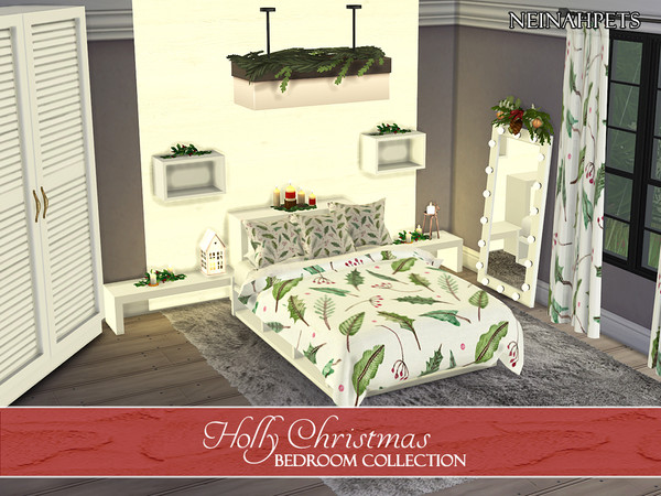 Sims 4 Holly Christmas Bedroom Collection by neinahpets at TSR