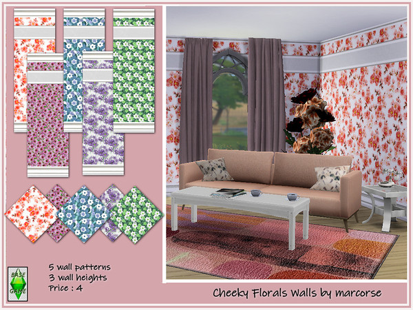 Sims 4 Cheeky Florals Walls by marcorse at TSR