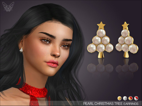 Sims 4 Pearl Christmas Tree Earrings by feyona at TSR