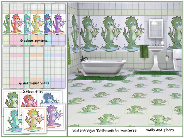 Sims 4 Waterdragon Bathroom Walls and Floors by marcorse at TSR