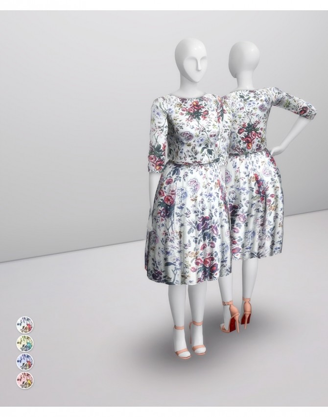 Sims 4 Floral Print Two Piece Dress at Rusty Nail