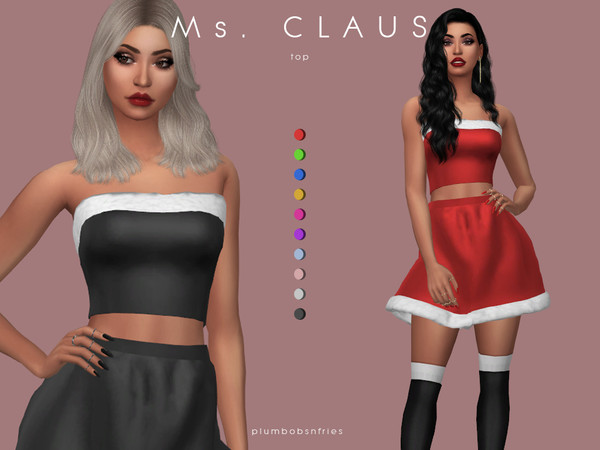 Sims 4 Ms. CLAUS top by Plumbobs n Fries at TSR