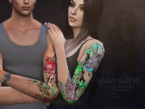 Sims 4 Asian Sleeve tattoo by sugar owl at TSR
