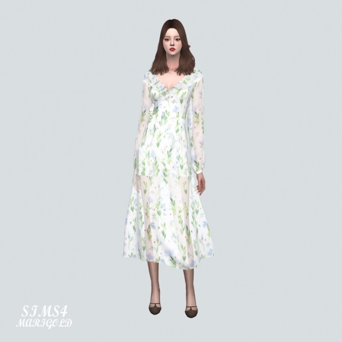 Sims 4 Chiffon Frill Wrap Long Dress at Marigold