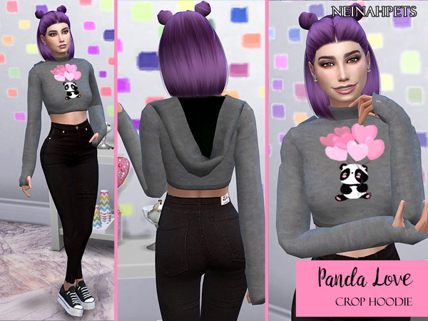 Sims 4 Panda Love Crop Top Hoodie by neinahpets at TSR
