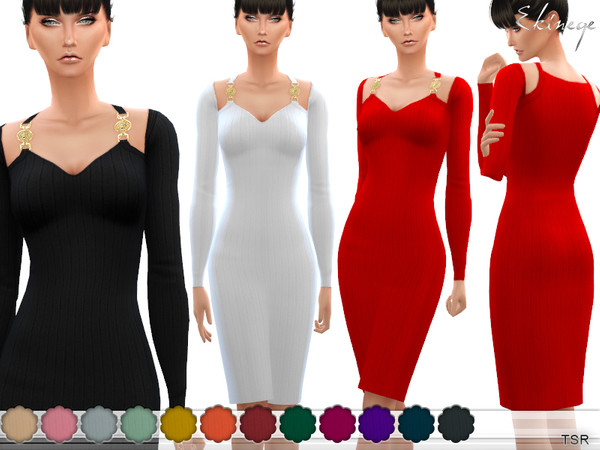 Sims 4 Cut Out Ribbed Knit Dress by ekinege at TSR