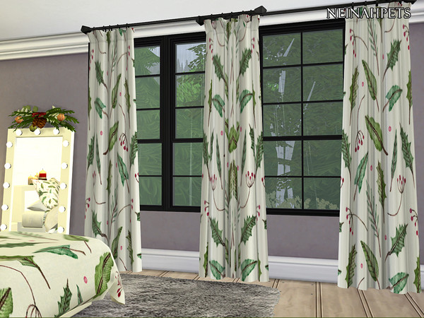 Sims 4 Holly Christmas Curtains by neinahpets at TSR