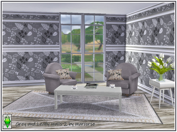Sims 4 Grey and Leafy Walls by marcorse at TSR