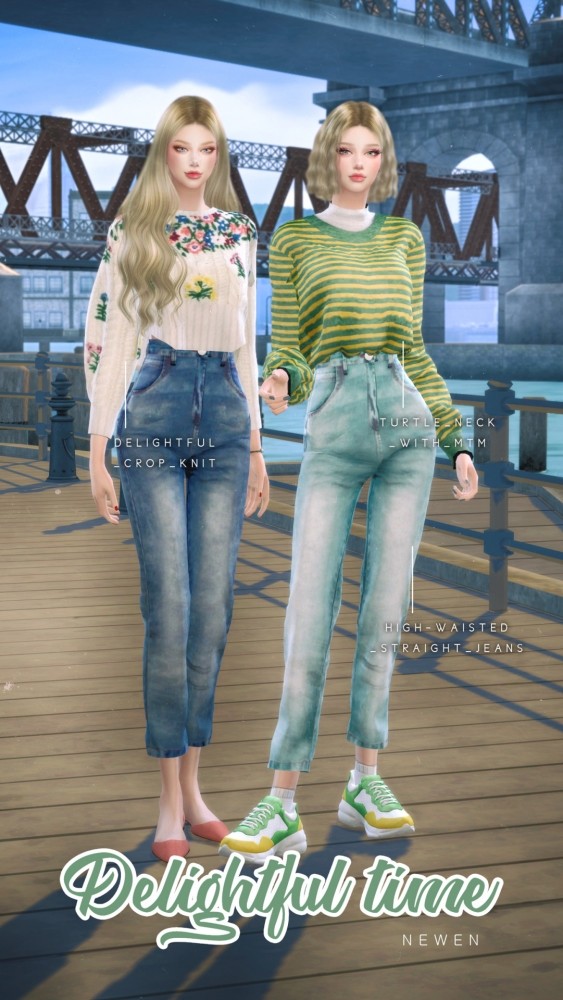 Sims 4 Delightful Crop Knit & Turtle Neck tops + Jeans at NEWEN