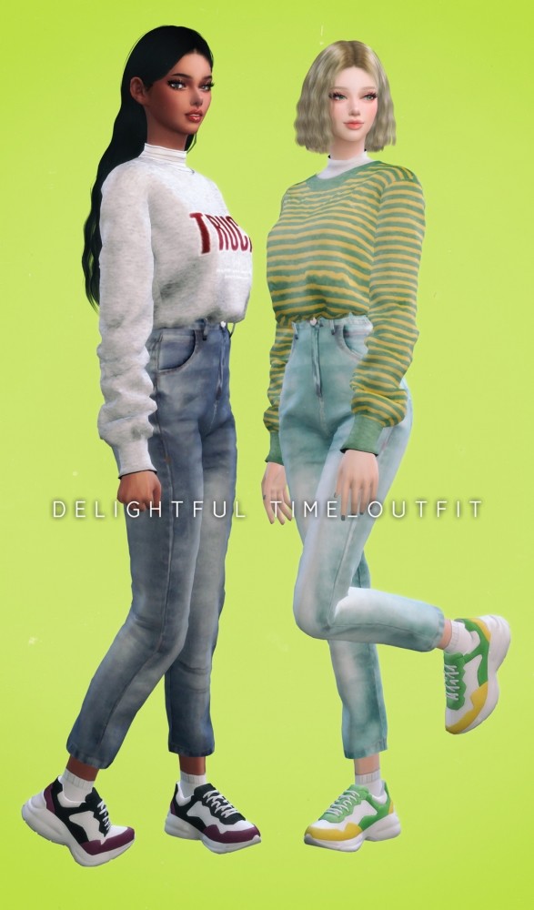 Sims 4 Delightful Crop Knit & Turtle Neck tops + Jeans at NEWEN