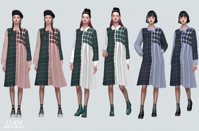 Sims 4 PatchWork Shirts Midi Dress at Marigold