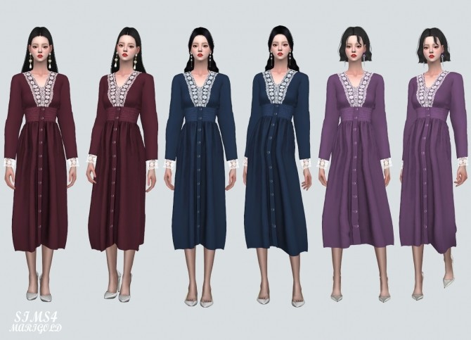 Sims 4 Lily Lace Point Midi Dress at Marigold