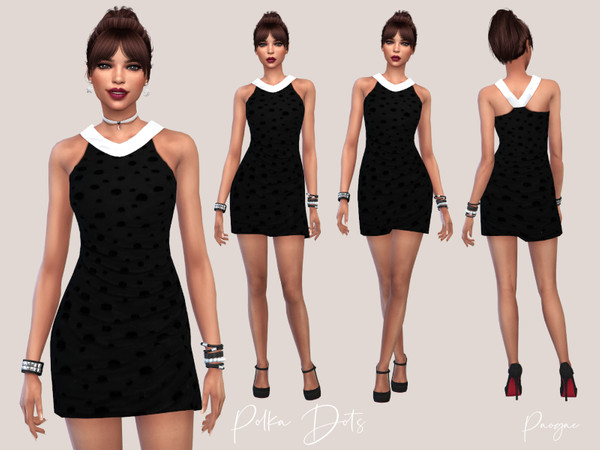 Sims 4 Polka Dots cute black mini dress by Paogae at TSR