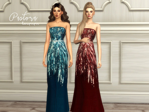 Sims 4 Pastora strapless embellished dress by laupipi at TSR
