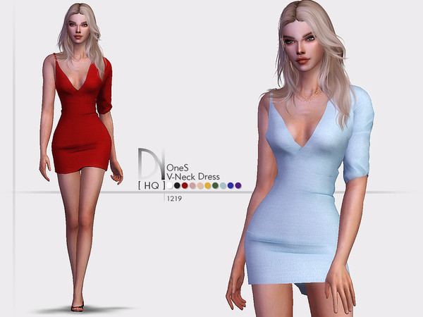 Sims 4 OneS V Neck Dress by DarkNighTt at TSR