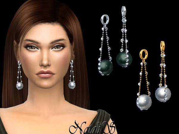Sims 4 Dangling pearl earrings by NataliS at TSR