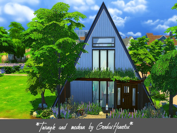 Sims 4 Triangle and modern A frame house by GenkaiHaretsu at TSR