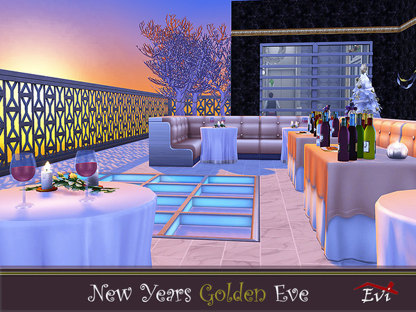 Sims 4 New Year Golden Eve restaurant by evi at TSR