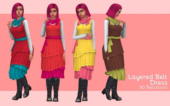 Sims 4 Layered belt dress at Midnightskysims