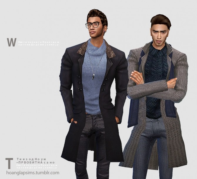 Sims 4 Winter set p1: long coat, scarf and pants at HoangLap’s Sims