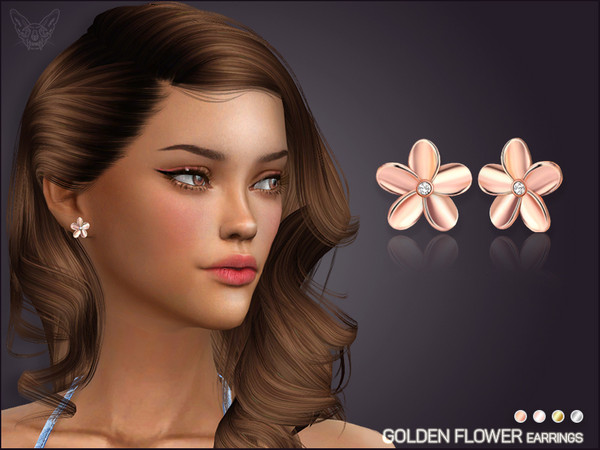 Sims 4 Golden Flower Earrings by feyona at TSR