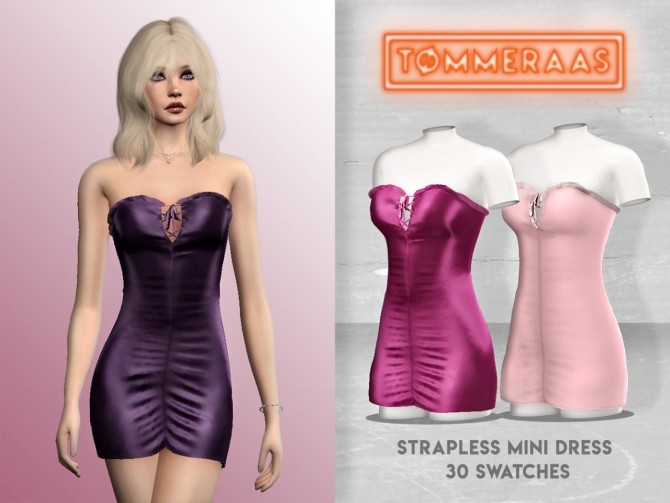 Sims 4 Strapless Mini Dress #9 at TØMMERAAS