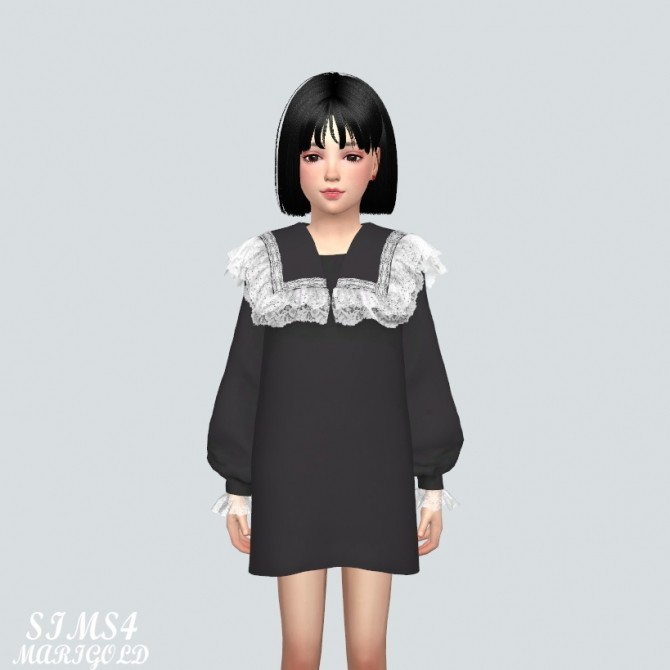 Sims 4 Child Lovely Frill Lace Blouse Mini Dress at Marigold