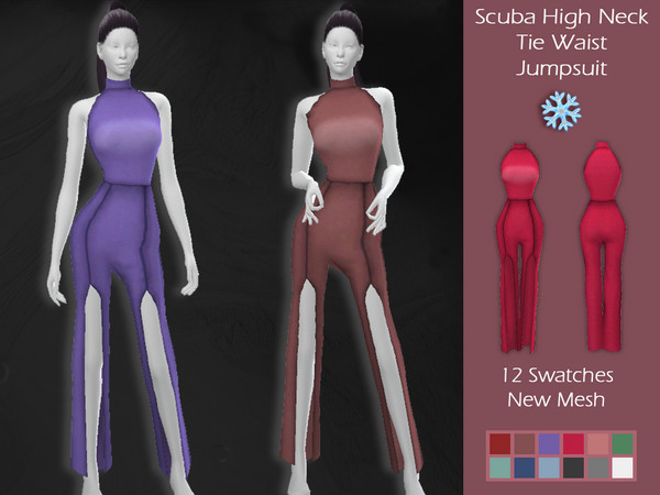 Sims 4 LMCS Scuba High Neck Tie Waist Jumpsuit by Lisaminicatsims at TSR