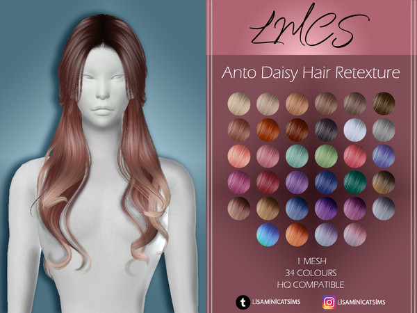 Sims 4 LMCS Anto Daisy Hair Retexture Set by Lisaminicatsims at TSR