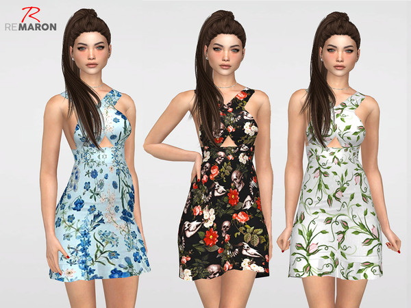 Sims 4 Floral Dress for women n03 by remaron at TSR