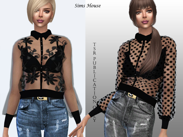 Sims 4 Transparent blouse with long sleeves by Sims House at TSR