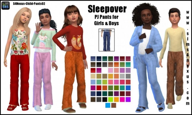 Sims 4 Sleepover Pj pants for girls and boys by SamanthaGump at Sims 4 Nexus